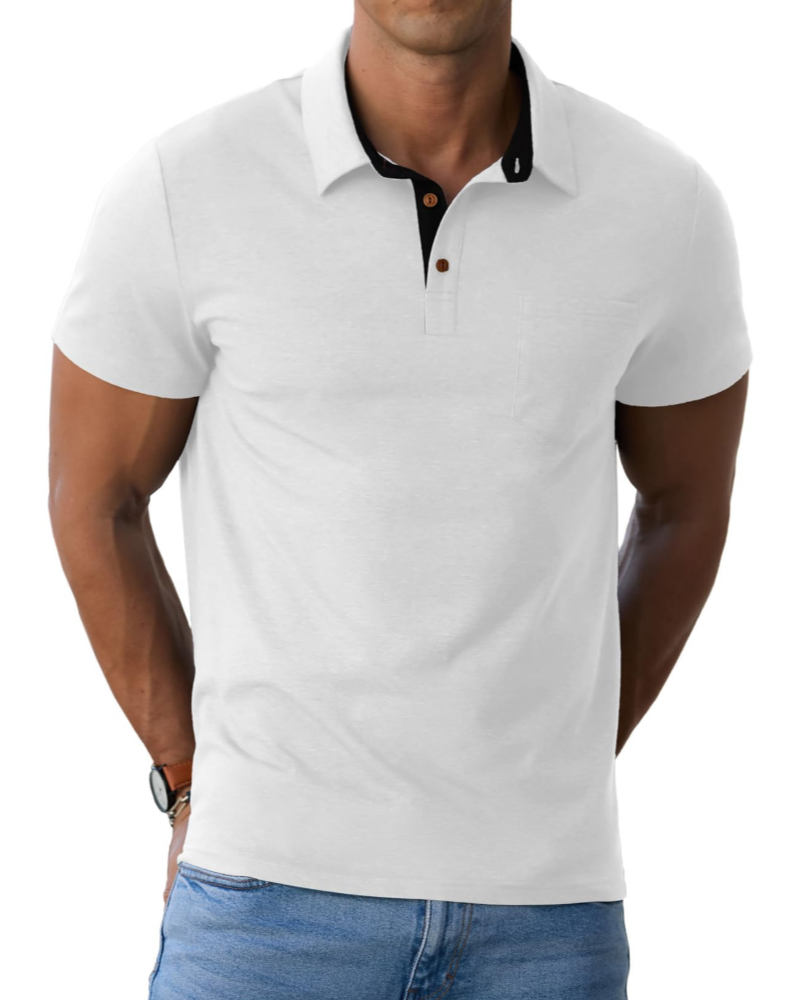 Polo James para Hombre en Algodón – Polo Transpirable de Manga Corta con Bolsillo en el Pecho