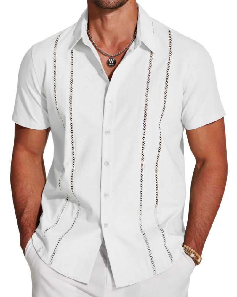 Camisa para Hombre Guayabera – Camisa Cubana de Manga Corta Estilo Lino para Playa