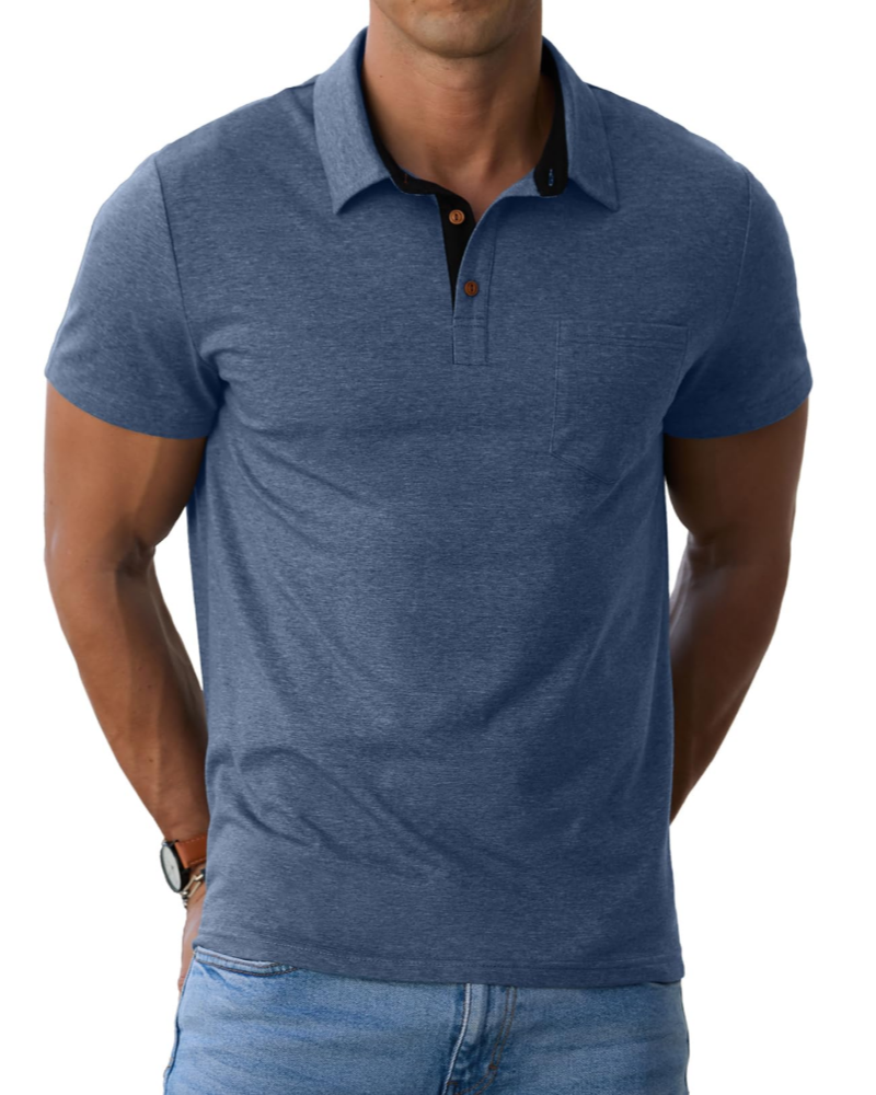 Polo James para Hombre en Algodón – Polo Transpirable de Manga Corta con Bolsillo en el Pecho
