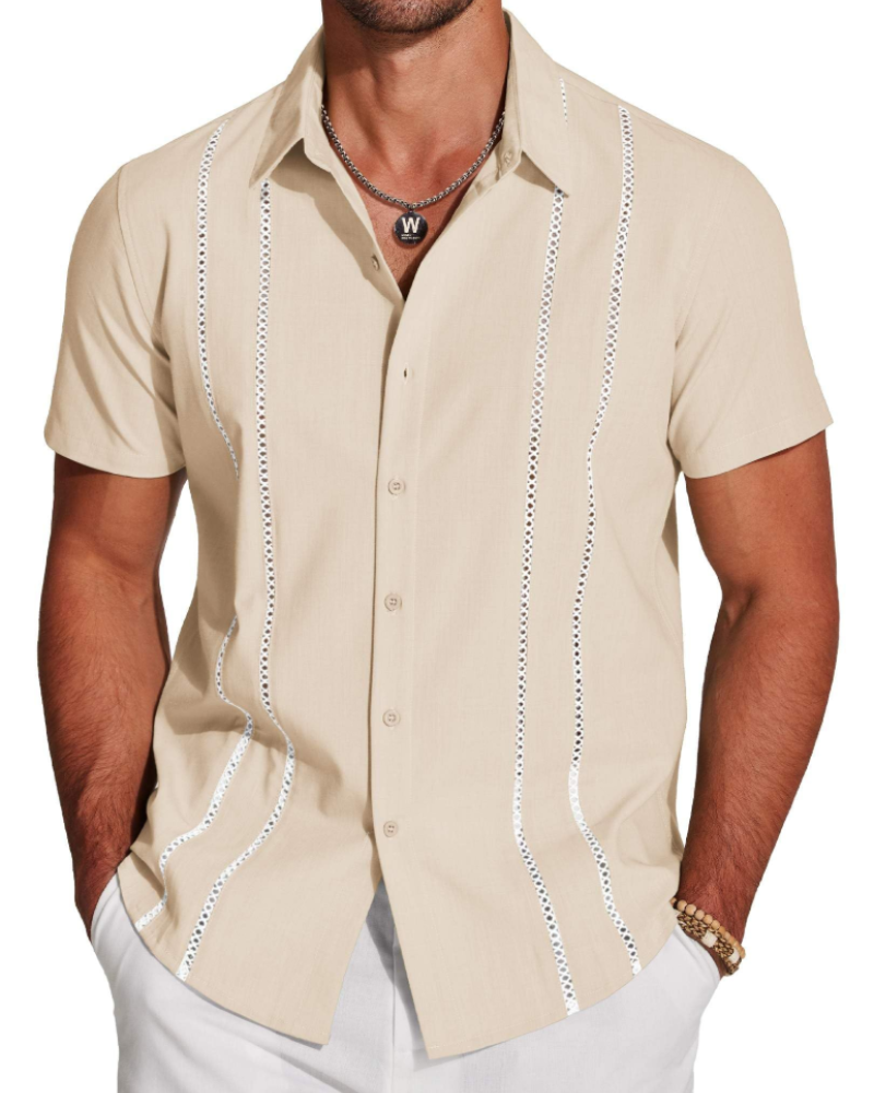 Camisa para Hombre Guayabera – Camisa Cubana de Manga Corta Estilo Lino para Playa