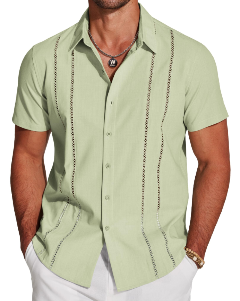 Camisa para Hombre Guayabera – Camisa Cubana de Manga Corta Estilo Lino para Playa
