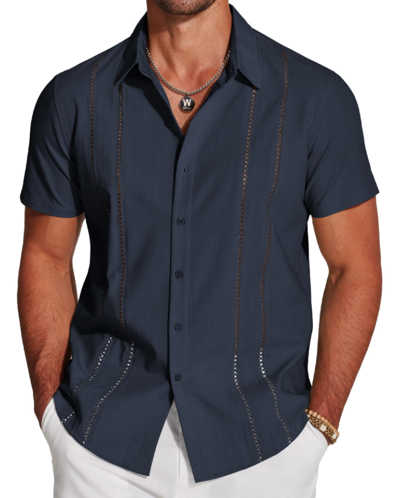 Camisa para Hombre Guayabera – Camisa Cubana de Manga Corta Estilo Lino para Playa