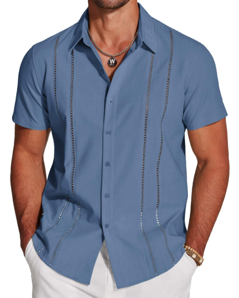 Camisa para Hombre Guayabera – Camisa Cubana de Manga Corta Estilo Lino para Playa