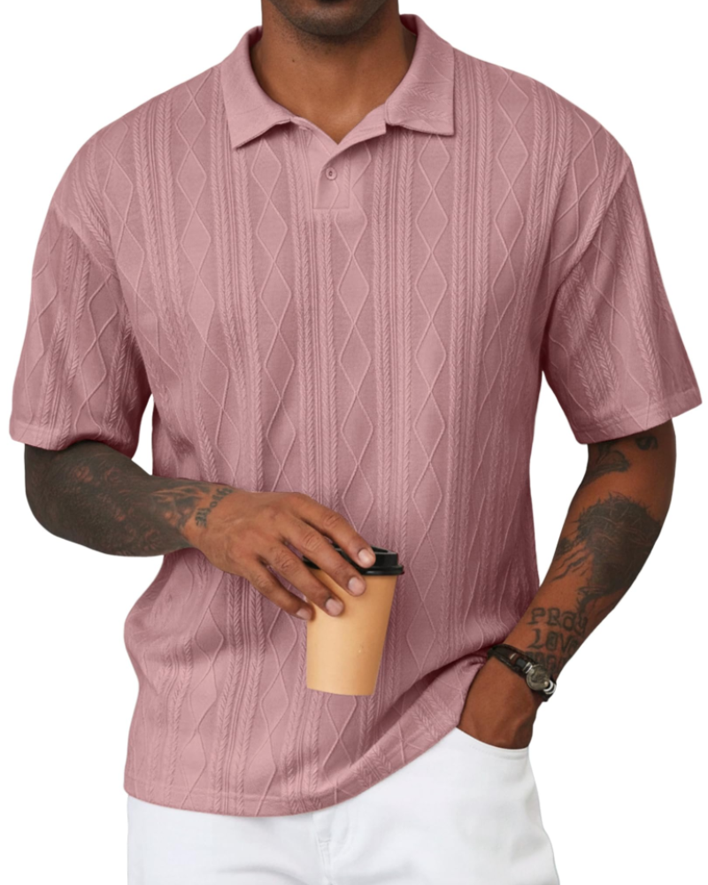 Henry Polo Homme Texturovaná Pletenina – Klasický Límec s Klopou & Zapínání na 2 Knoflíky