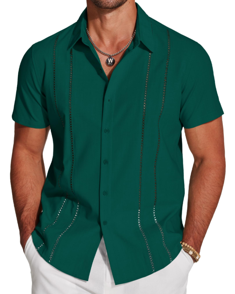 Camisa para Hombre Guayabera – Camisa Cubana de Manga Corta Estilo Lino para Playa