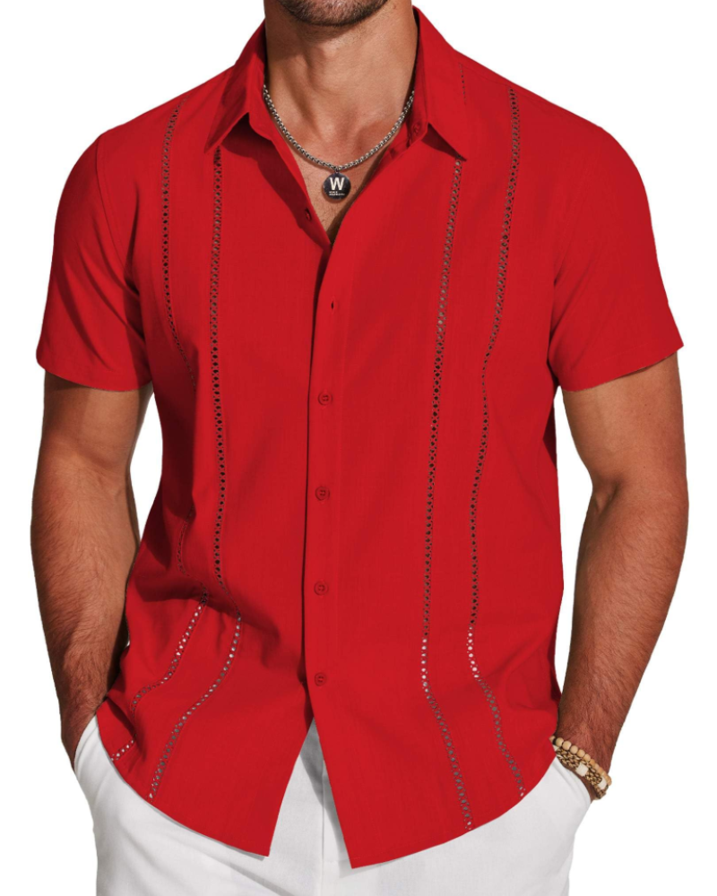 Camisa para Hombre Guayabera – Camisa Cubana de Manga Corta Estilo Lino para Playa