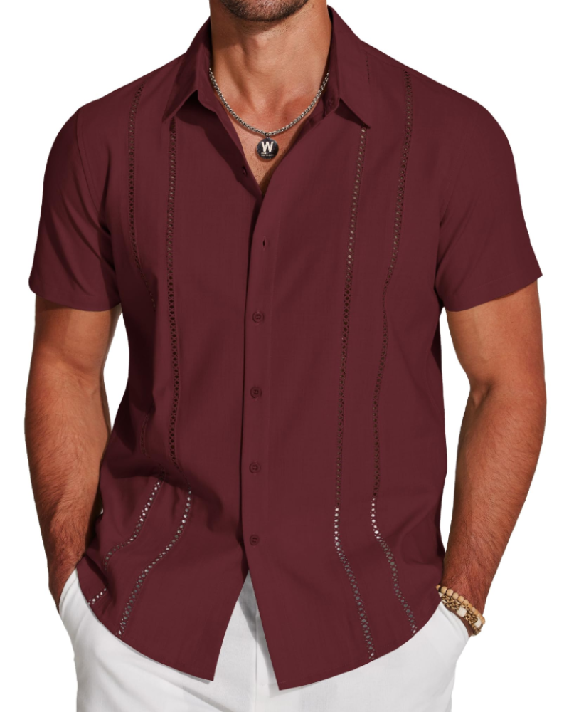 Camisa para Hombre Guayabera – Camisa Cubana de Manga Corta Estilo Lino para Playa