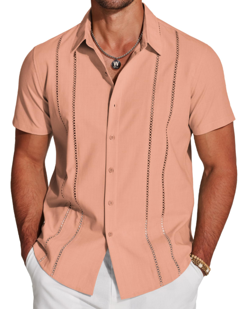 Camisa para Hombre Guayabera – Camisa Cubana de Manga Corta Estilo Lino para Playa