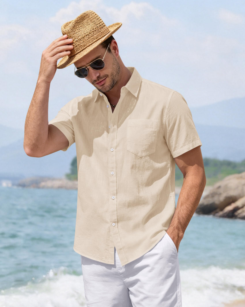 Graham Chemise Homme en Lin – Chemise Boutonnée Coton-Lin à Col Classique