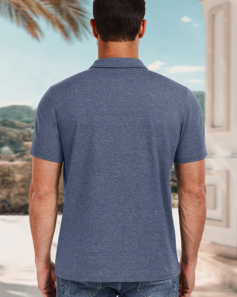 Ethan Pánské Polo z Bavlny s Elastanem – Kontrastní Límec a Zapínání na 3 Knoflíky