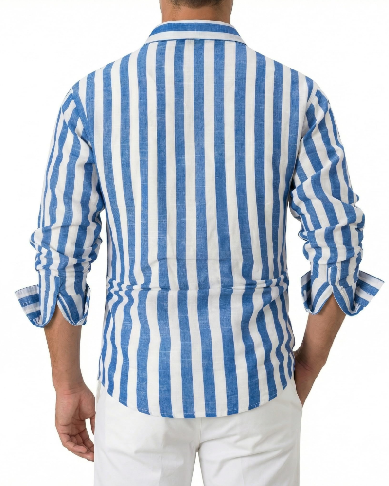 Declan Chemise Rayée Homme – Chemise Boutonnée Manches Longues Légère