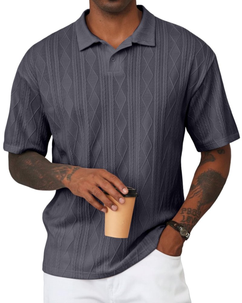 Henry Polo Homme Texturovaná Pletenina – Klasický Límec s Klopou & Zapínání na 2 Knoflíky