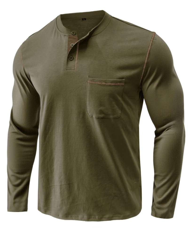 Pánské tričko Owen Henley – dlouhý rukáv, bavlněné s knoflíky