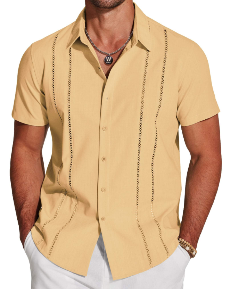 Camisa para Hombre Guayabera – Camisa Cubana de Manga Corta Estilo Lino para Playa