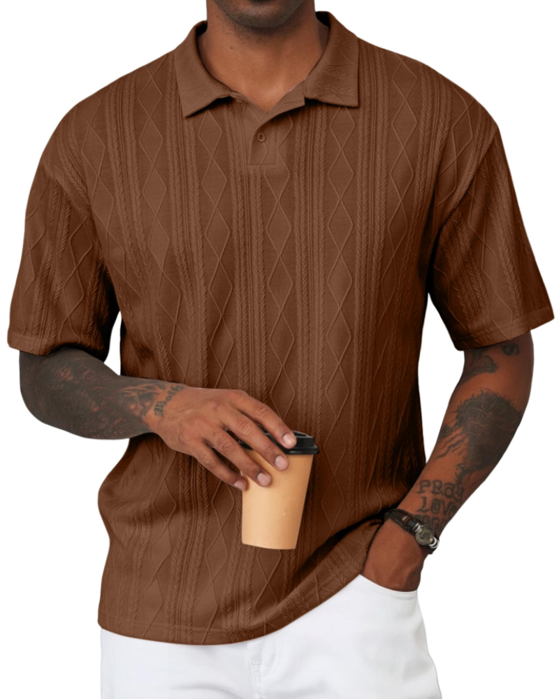 Henry Polo Homme Texturovaná Pletenina – Klasický Límec s Klopou & Zapínání na 2 Knoflíky