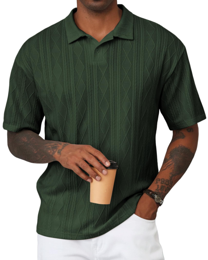 Henry Polo Homme Texturovaná Pletenina – Klasický Límec s Klopou & Zapínání na 2 Knoflíky