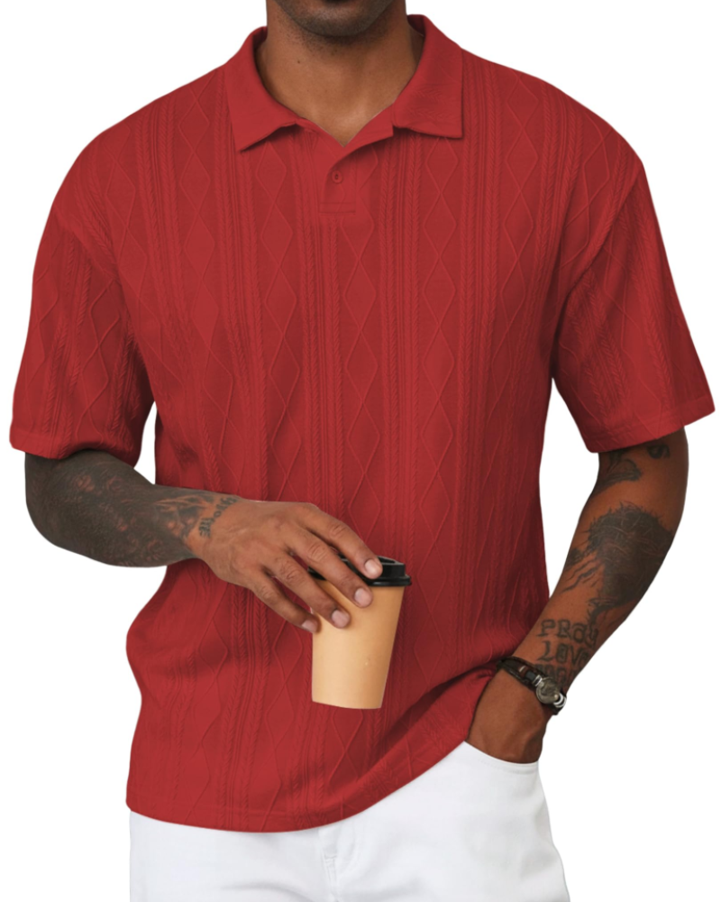 Henry Polo Homme Texturovaná Pletenina – Klasický Límec s Klopou & Zapínání na 2 Knoflíky