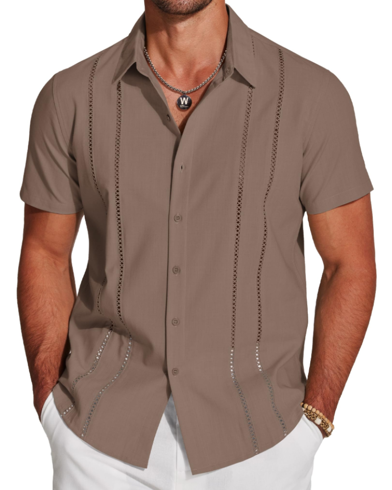 Camisa para Hombre Guayabera – Camisa Cubana de Manga Corta Estilo Lino para Playa