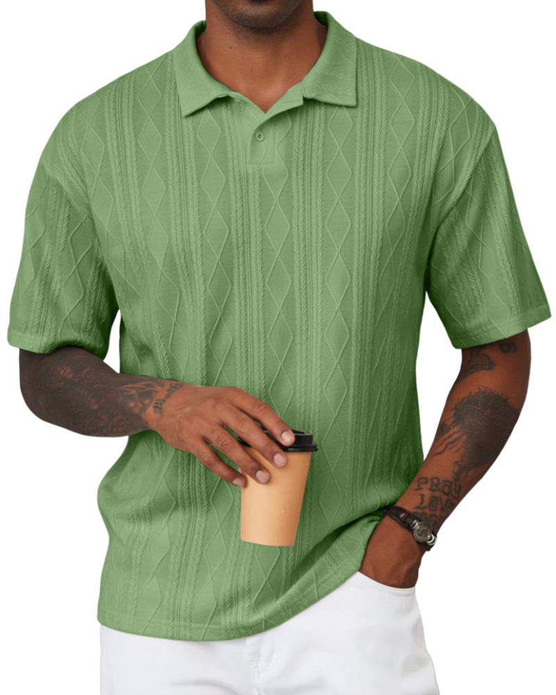 Henry Polo Homme Texturovaná Pletenina – Klasický Límec s Klopou & Zapínání na 2 Knoflíky