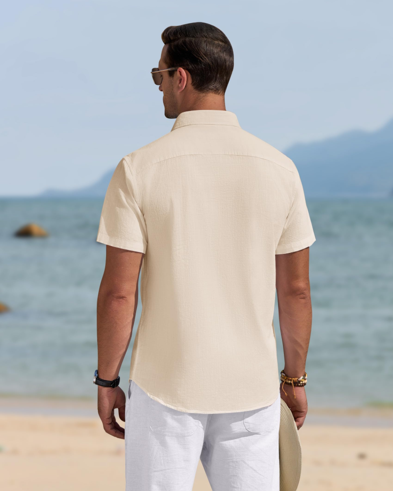 Graham Chemise Homme en Lin – Chemise Boutonnée Coton-Lin à Col Classique