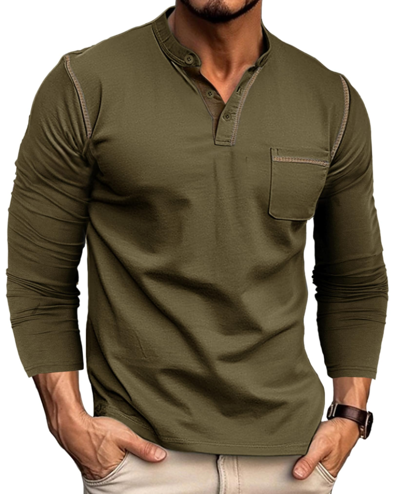 Pánské tričko Owen Henley – dlouhý rukáv, bavlněné s knoflíky