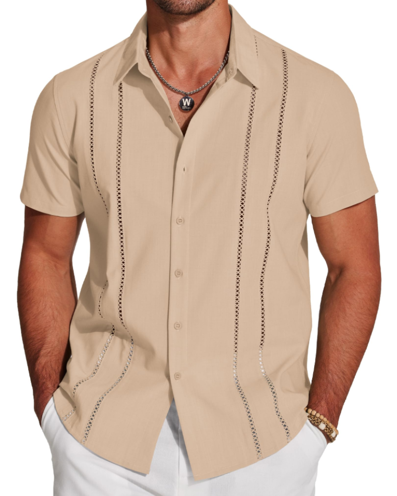 Camisa para Hombre Guayabera – Camisa Cubana de Manga Corta Estilo Lino para Playa