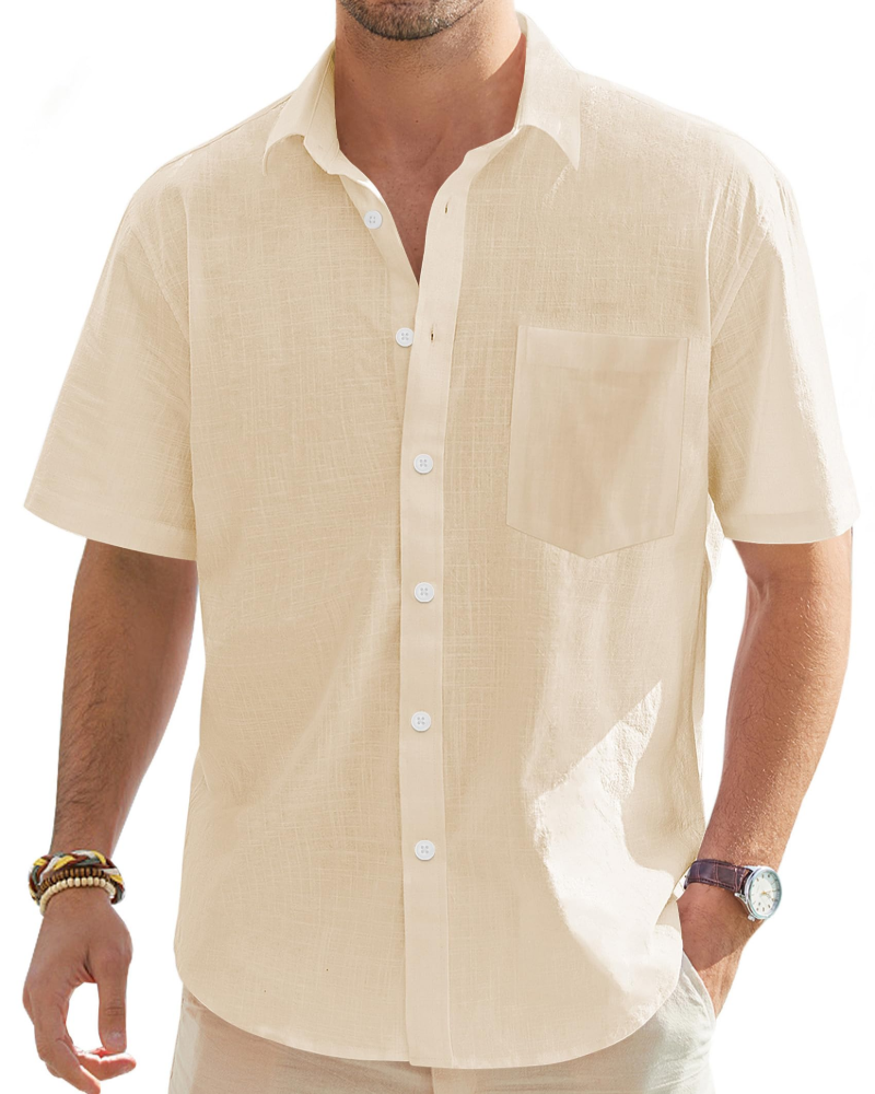 Graham Chemise Homme en Lin – Chemise Boutonnée Coton-Lin à Col Classique