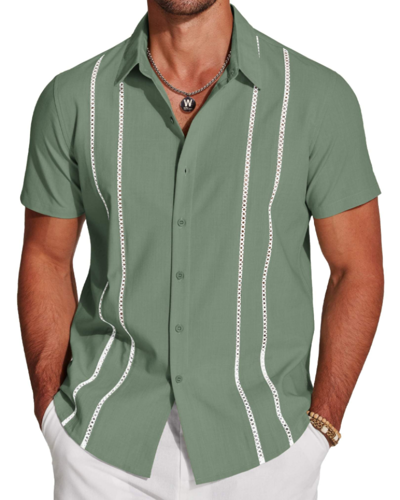 Camisa para Hombre Guayabera – Camisa Cubana de Manga Corta Estilo Lino para Playa
