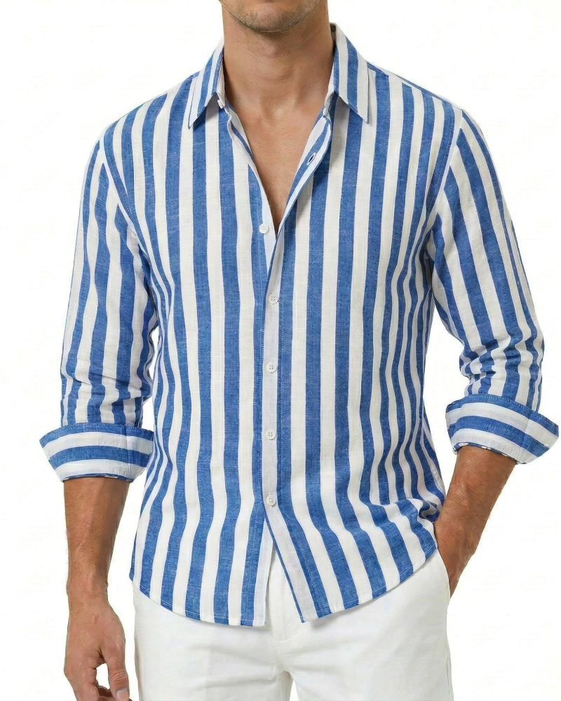 Declan Chemise Rayée Homme – Chemise Boutonnée Manches Longues Légère