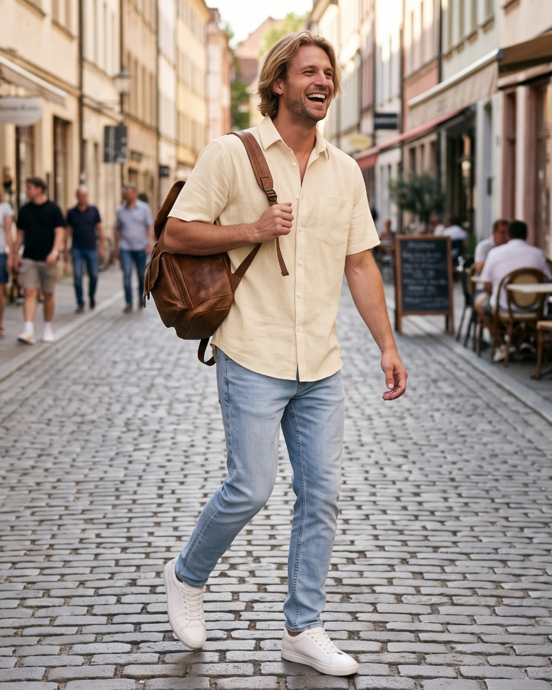Graham Chemise Homme en Lin – Chemise Boutonnée Coton-Lin à Col Classique