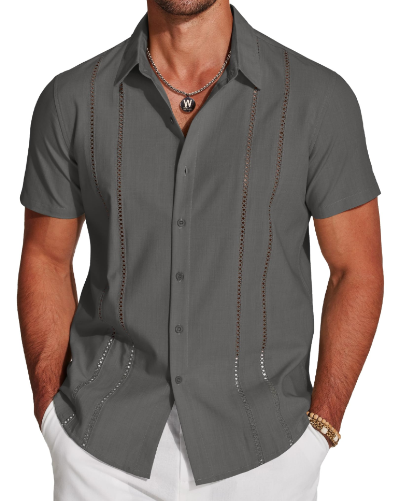 Camisa para Hombre Guayabera – Camisa Cubana de Manga Corta Estilo Lino para Playa