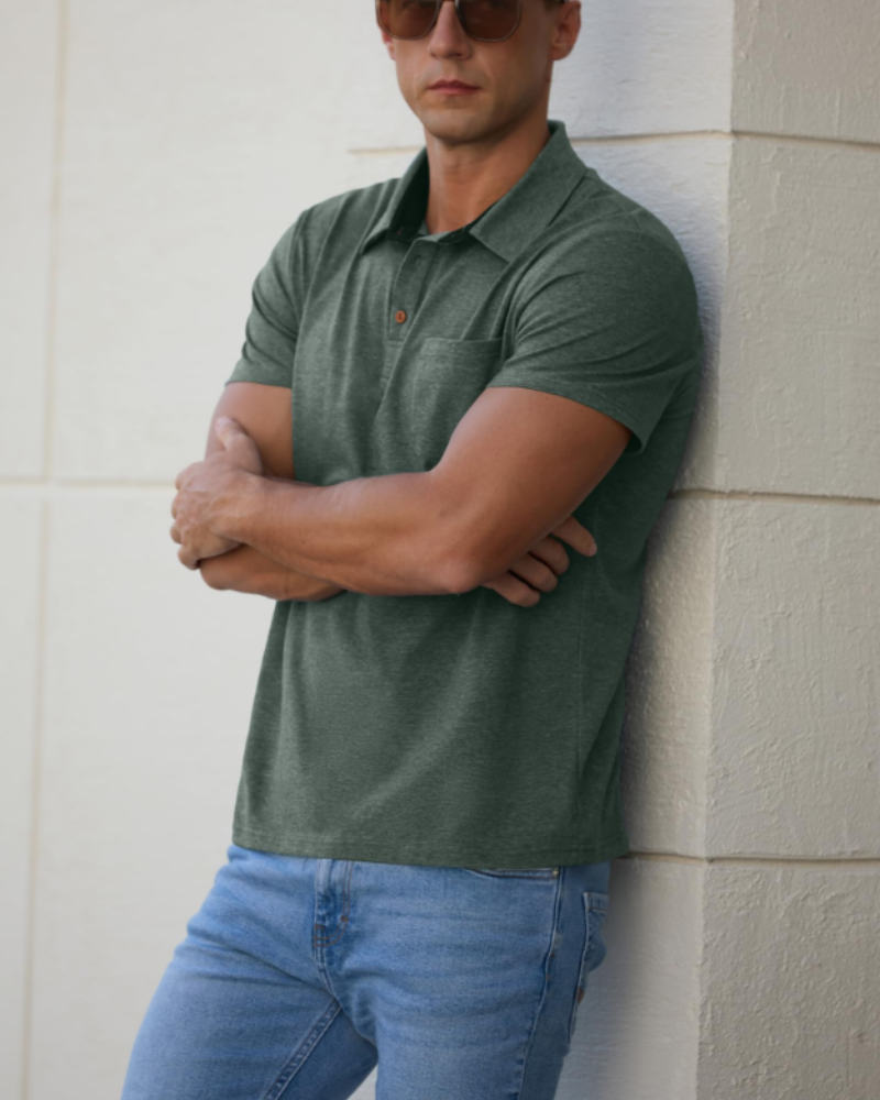Polo James para Hombre en Algodón – Polo Transpirable de Manga Corta con Bolsillo en el Pecho
