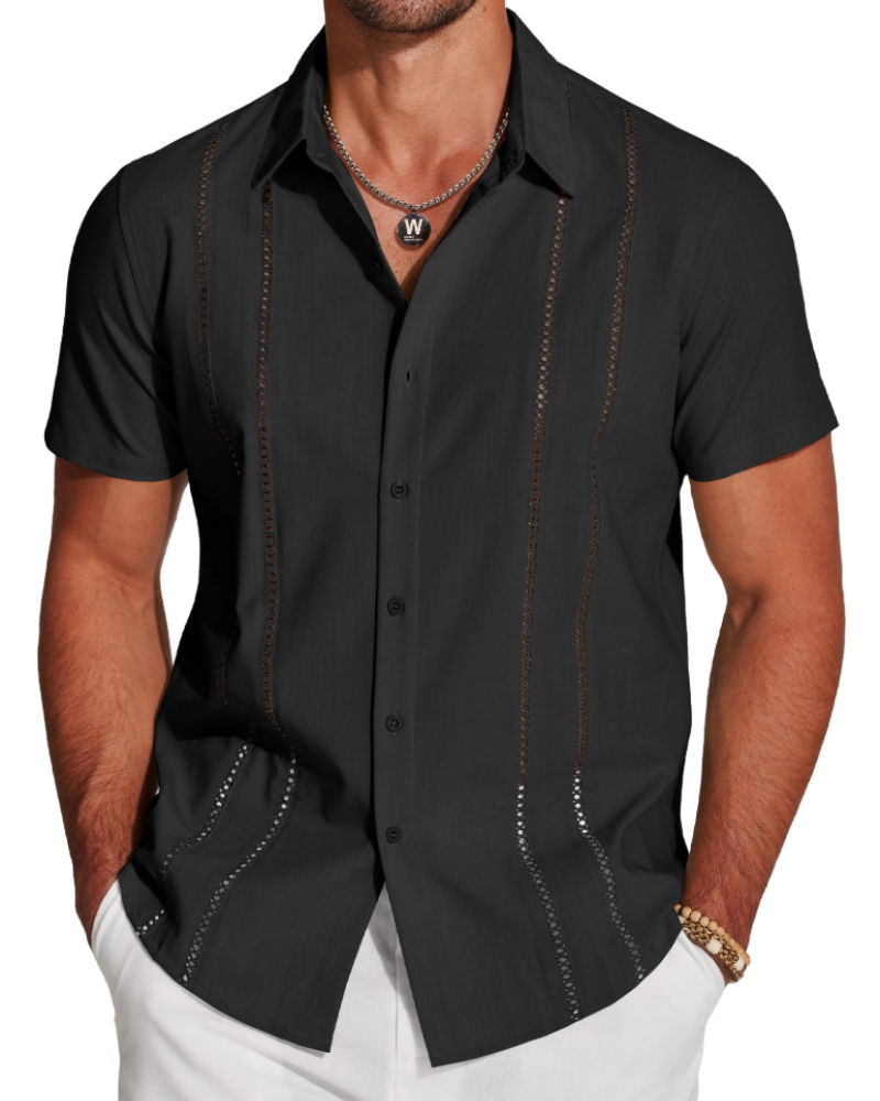 Camisa para Hombre Guayabera – Camisa Cubana de Manga Corta Estilo Lino para Playa