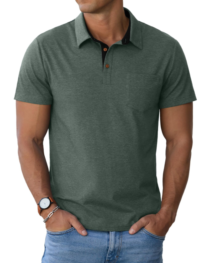 Polo James para Hombre en Algodón – Polo Transpirable de Manga Corta con Bolsillo en el Pecho