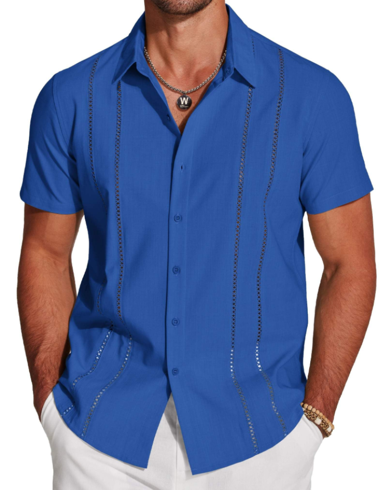Camisa para Hombre Guayabera – Camisa Cubana de Manga Corta Estilo Lino para Playa