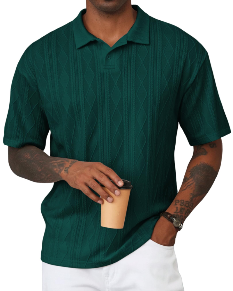 Henry Polo Homme Texturovaná Pletenina – Klasický Límec s Klopou & Zapínání na 2 Knoflíky