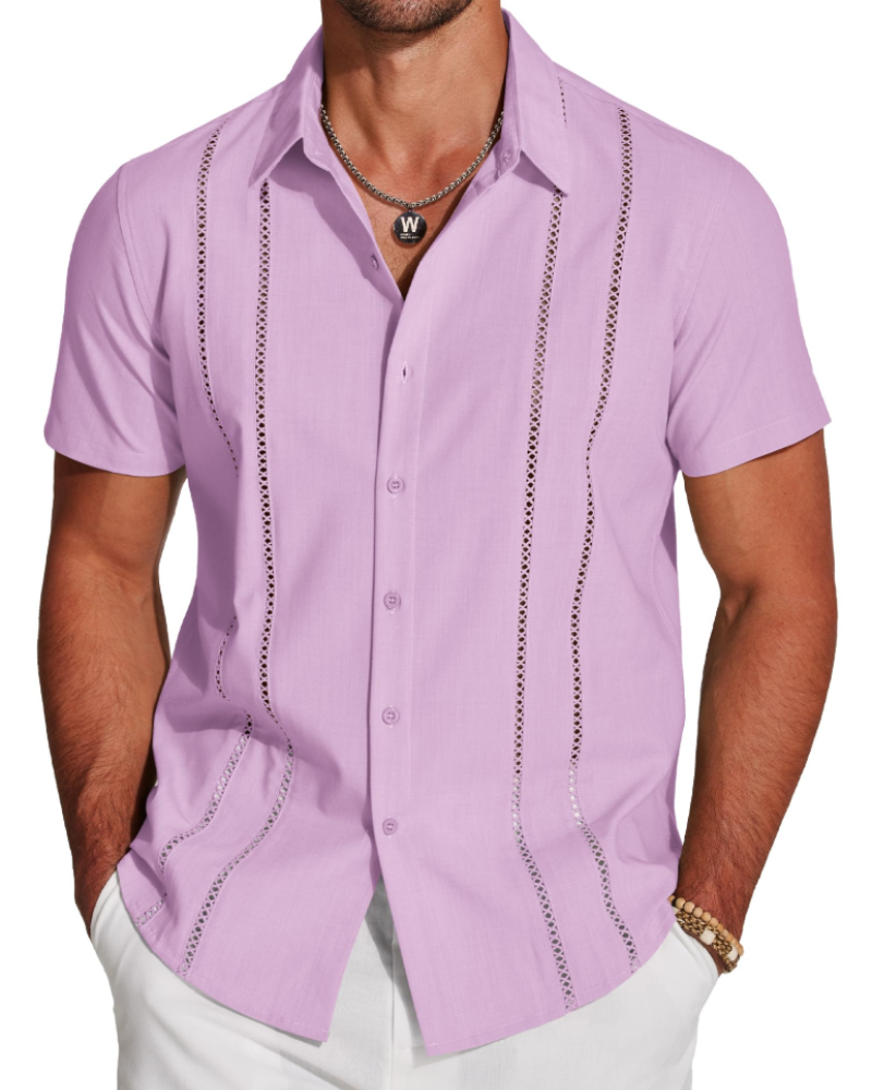 Camisa para Hombre Guayabera – Camisa Cubana de Manga Corta Estilo Lino para Playa