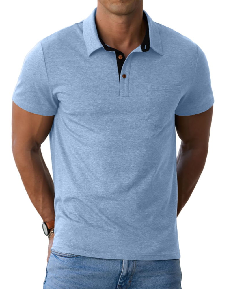 Polo James para Hombre en Algodón – Polo Transpirable de Manga Corta con Bolsillo en el Pecho