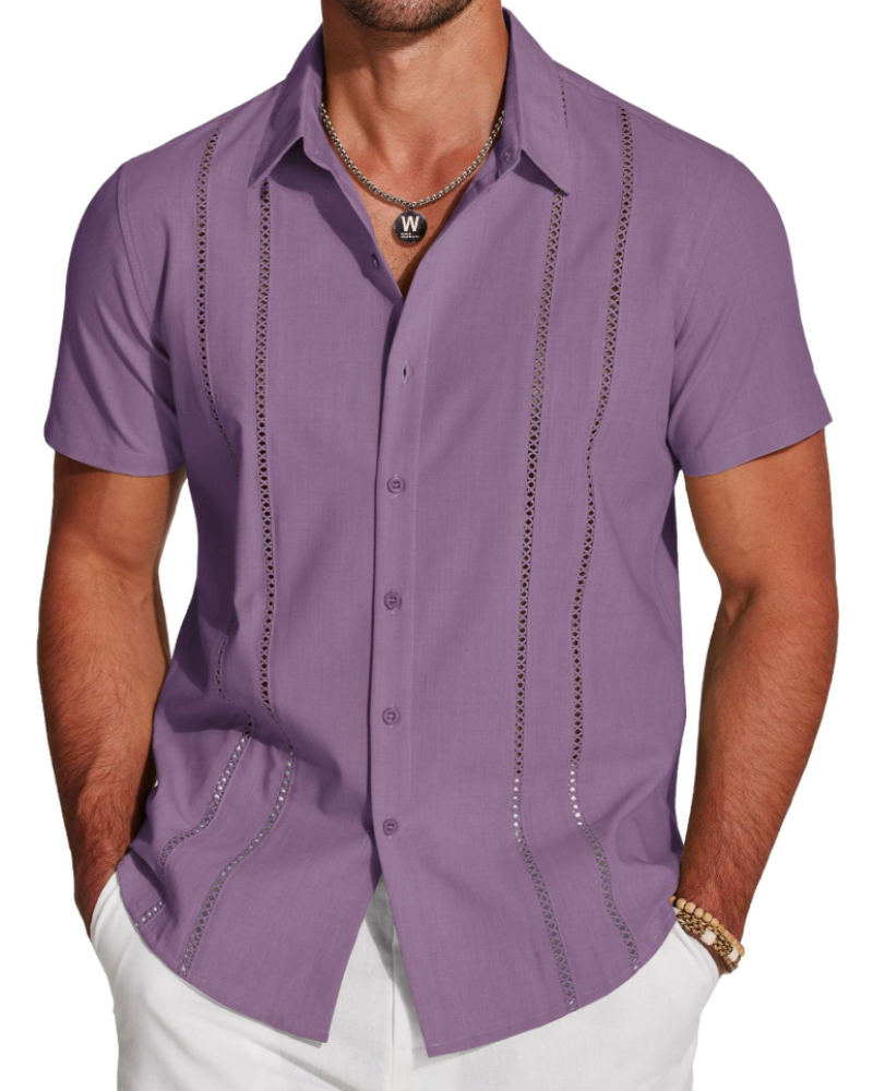 Camisa para Hombre Guayabera – Camisa Cubana de Manga Corta Estilo Lino para Playa