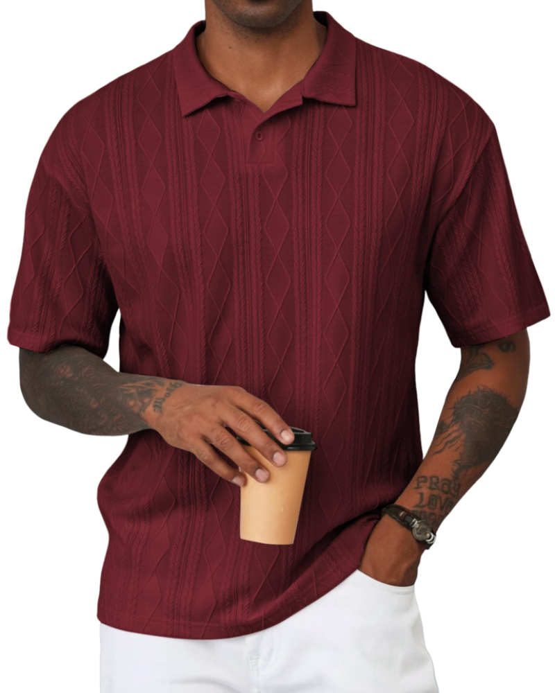 Henry Polo Homme Texturovaná Pletenina – Klasický Límec s Klopou & Zapínání na 2 Knoflíky