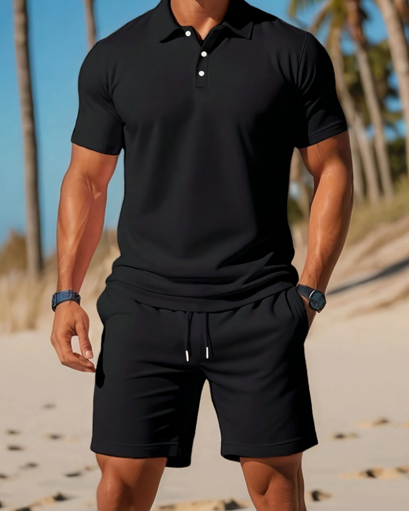 Conjunto Eadric Homem Verão – Polo e Calção Combinados, Tecido Respirável e Conforto Moderno