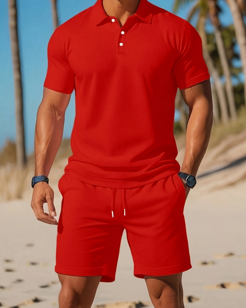 Conjunto Eadric Homem Verão – Polo e Calção Combinados, Tecido Respirável e Conforto Moderno