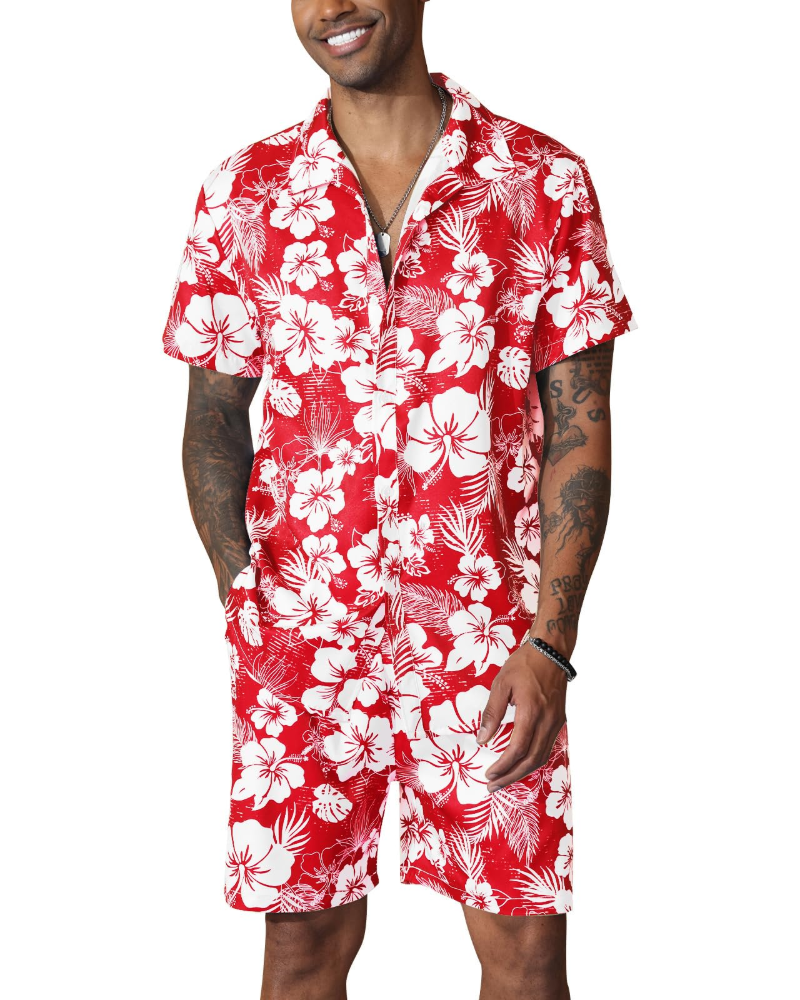 Noah Ensemble Hawaïen Homme – Chemise Fleurie & Short de Plage d'Été 2 Pièces