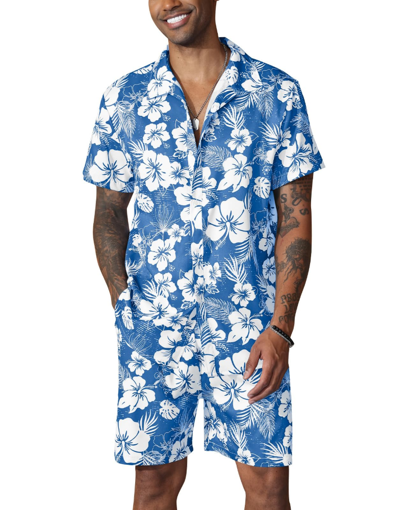 Noah Ensemble Hawaïen Homme – Chemise Fleurie & Short de Plage d'Été 2 Pièces