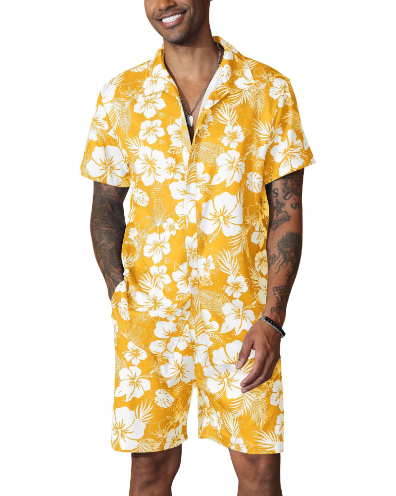 Noah Ensemble Hawaïen Homme – Chemise Fleurie & Short de Plage d'Été 2 Pièces