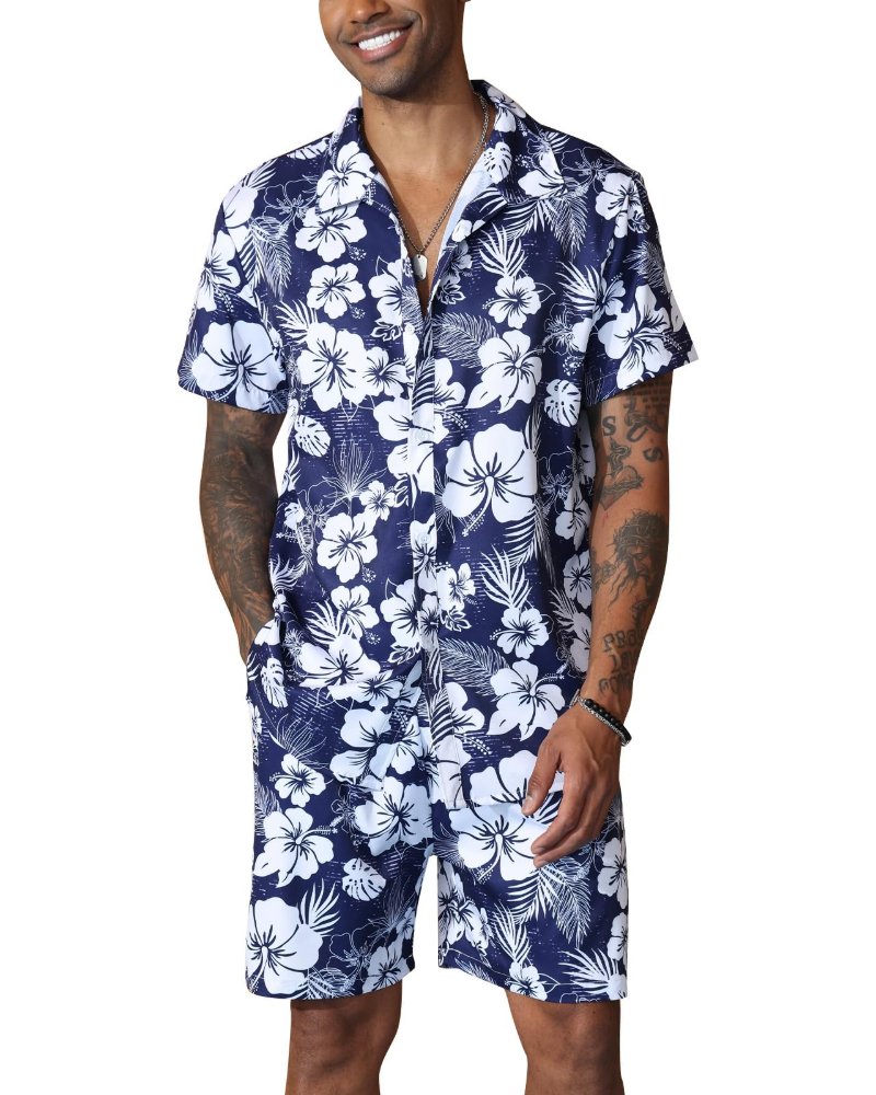 Noah Ensemble Hawaïen Homme – Chemise Fleurie & Short de Plage d'Été 2 Pièces