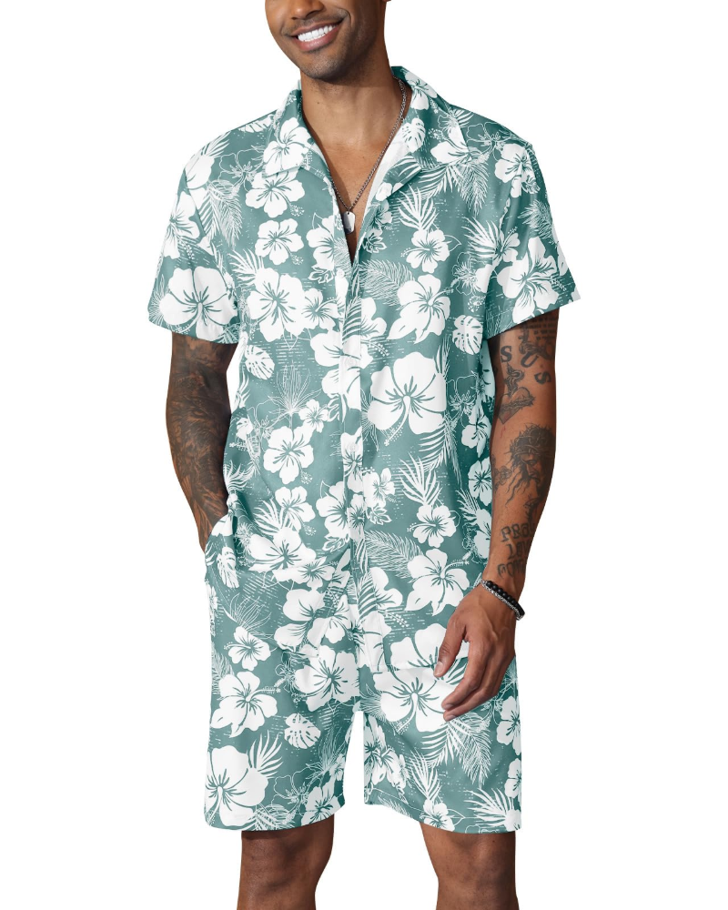 Noah Ensemble Hawaïen Homme – Chemise Fleurie & Short de Plage d'Été 2 Pièces