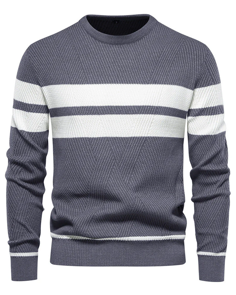 Colton Pull Herre – Stribet Strik Komfort Pasform Klassisk Stil Casual Elegant
