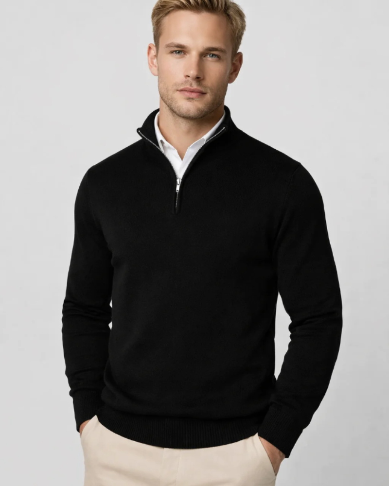 Mason Pull Homme – Trui met halve rits en opstaande kraag, comfortabele stof, casual en elegant stijl