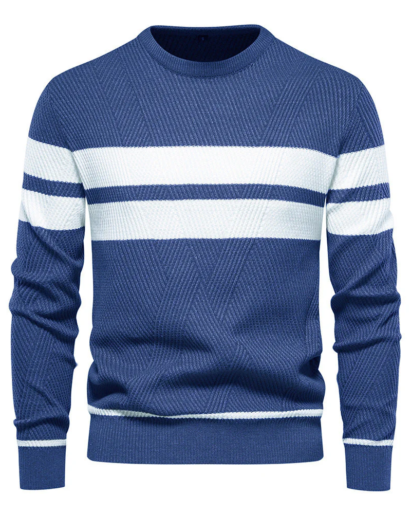 Colton Pull Herre – Stribet Strik Komfort Pasform Klassisk Stil Casual Elegant